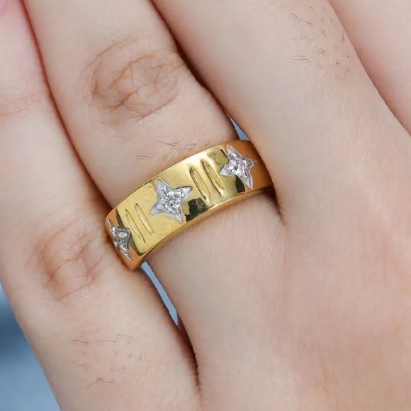 Genuine Moissanite Celestial Starburst Band Ring - Picture 3 of 5